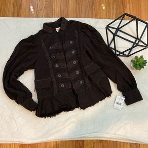 Free People Black Button-Detail Jacket